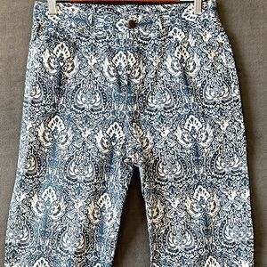 Ralph Lauren Paisley Pants Blue White Cropped Cotton Stretch - Women's 8